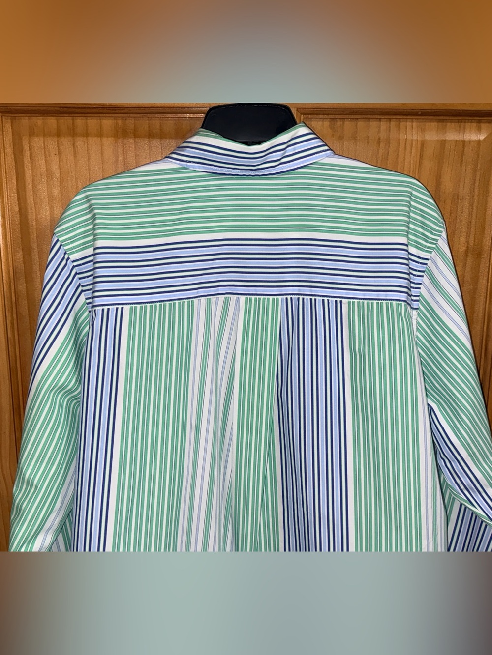 Free Assembly Oversized Striped Button-Down Shirt-Green & Blue-S-EC. - Picture 10 of 13